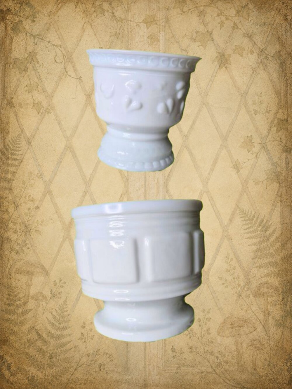 Forgotten Gardens 🥀🧚‍♂️ Vintage Milk Glass Footed Planters Set of 2 RANDALL